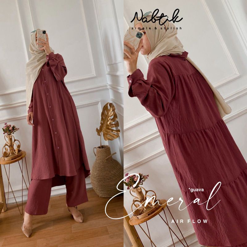 Emeral NABTIK Ruffle One Set setelan JUMBO LD 120 Polos Airflow termurah