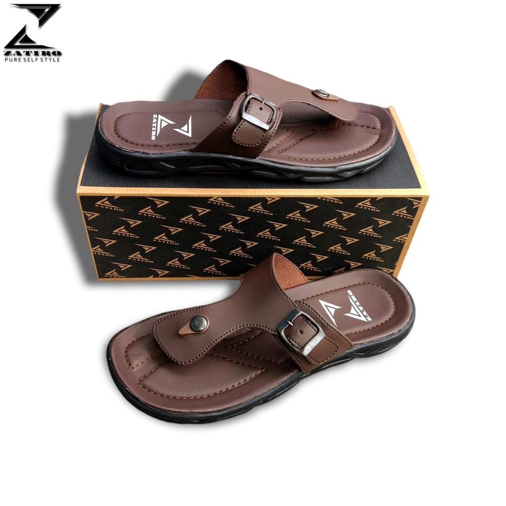 Promo Heboh Sandal Jepit kulit pria lelaki dewasa model flip flop Coklat Brown casual bapak2 antilicin empuk Sendal Pria ringan sol karet terbaru keren murah