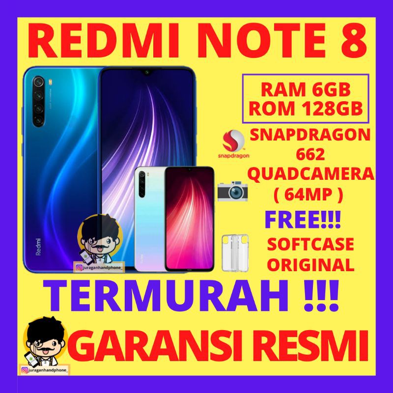 XIAOMI REDMI NOTE 8 RAM 6GB / 128 GB GARANSI RESMI 1 TAHUN