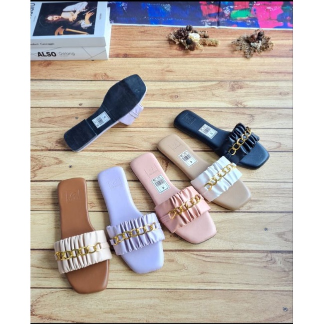 ABBUSHOES Kr 06 flat teflek kokop kerut rantai premium 1cm