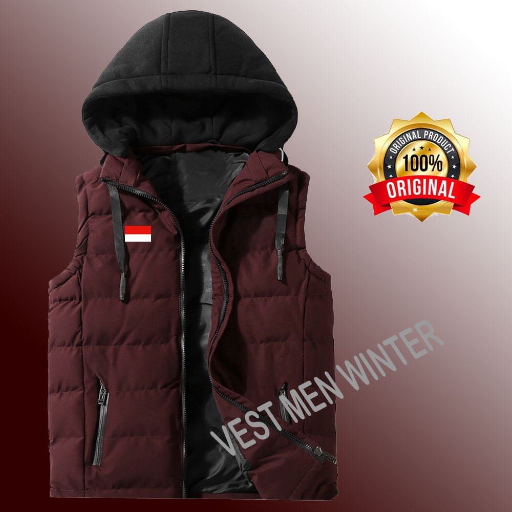 Rompi Pria/Rompi Man Kupluk/Jaket Rompi Hoodie/Vest Pria/Rompi Parasut Tebal & Tahan Angin/Rompi Out