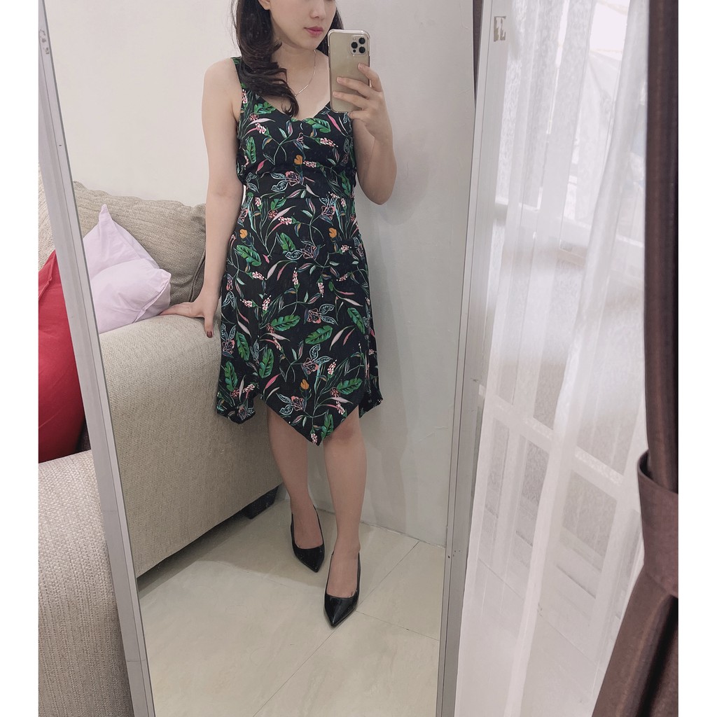 A New Day dress women floral print sleeveless tie waist dres