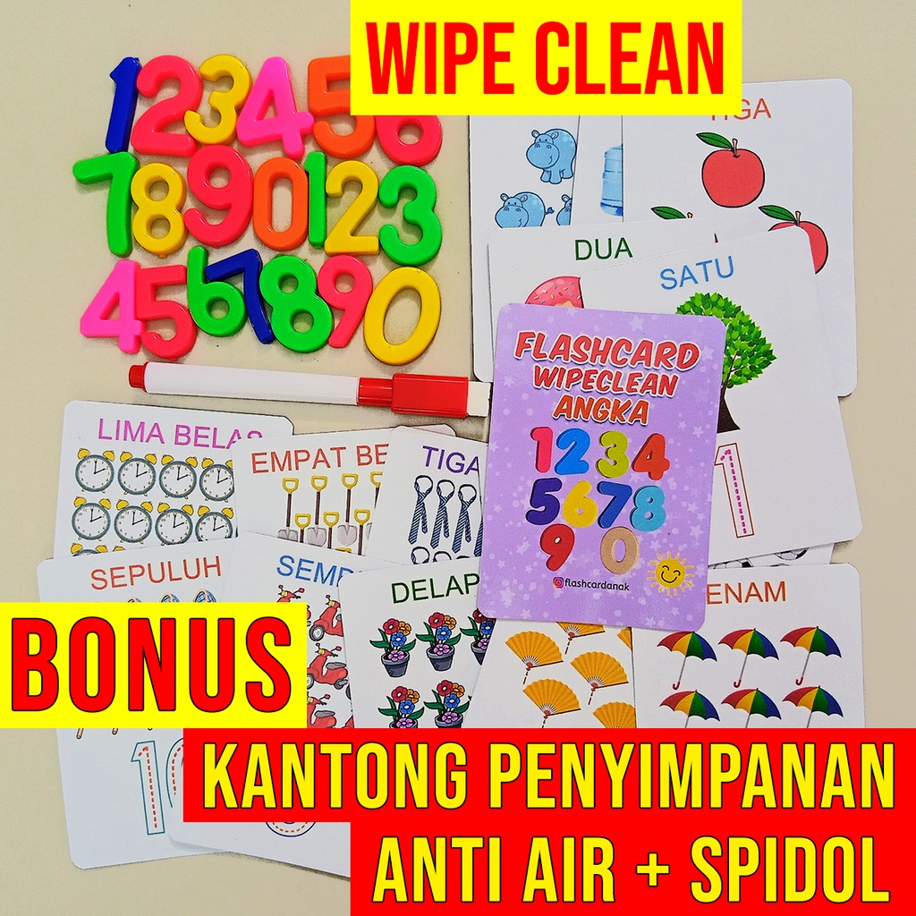 Flash Card Anak Angka Wipe Clean Kartu Edukasi