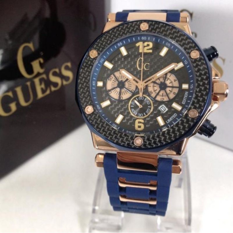 Jam Pria Guess Collection GC X72037G2S Ori BM Rosegold Rubber Blue