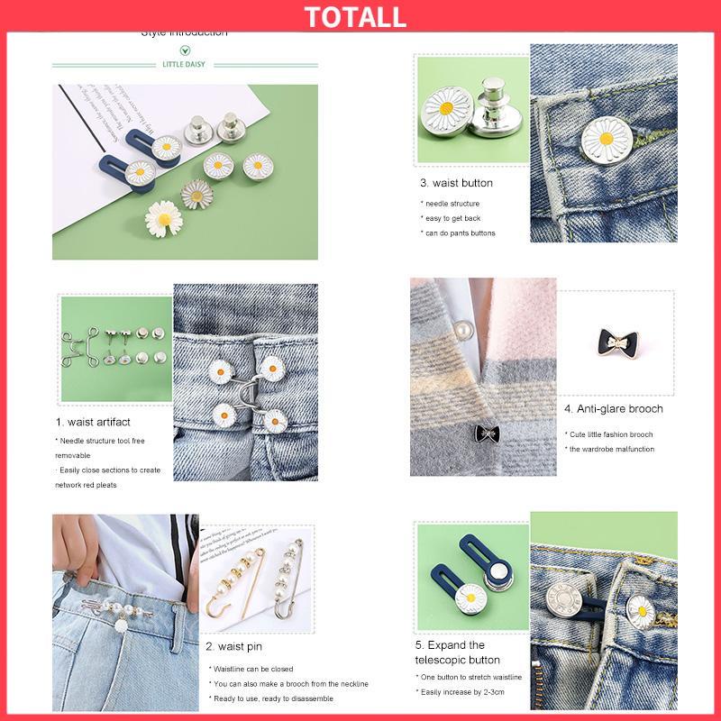 COD 10 PCS Daisy Pattern Nail Gratis Dilepas Celana Denim Penyesuaian Pinggang Tombol Loga-Totall