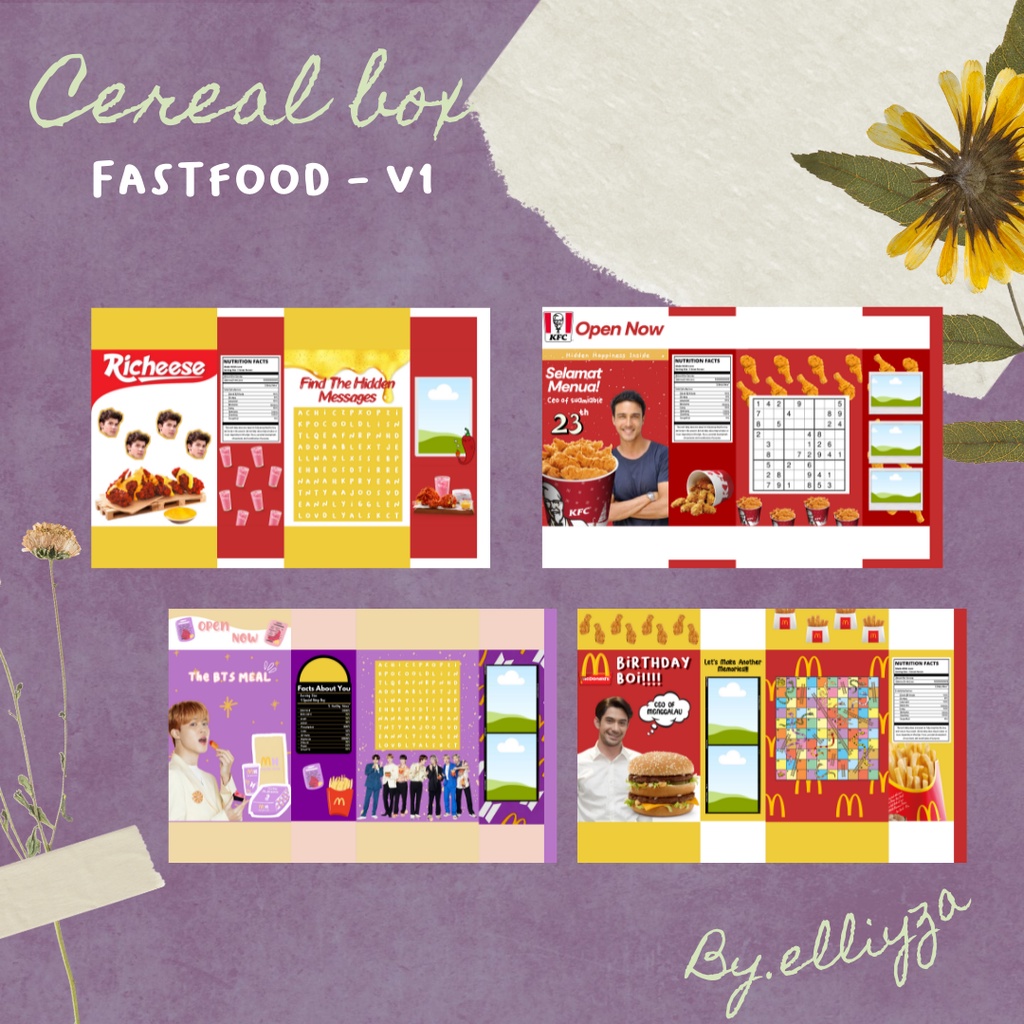 

CEREAL BOX CUSTOM TEMA MCD KFC RICHEESE BTS MEAL VIRAL TERHITS (FULL CUSTOM) - FastFood Edition