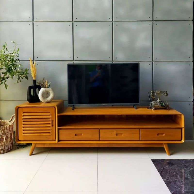 MEJA TV RETRO MINIMALIS JATI / LEMARI TV KAYU JATI / CABINET KAYU JATI JEPARA
