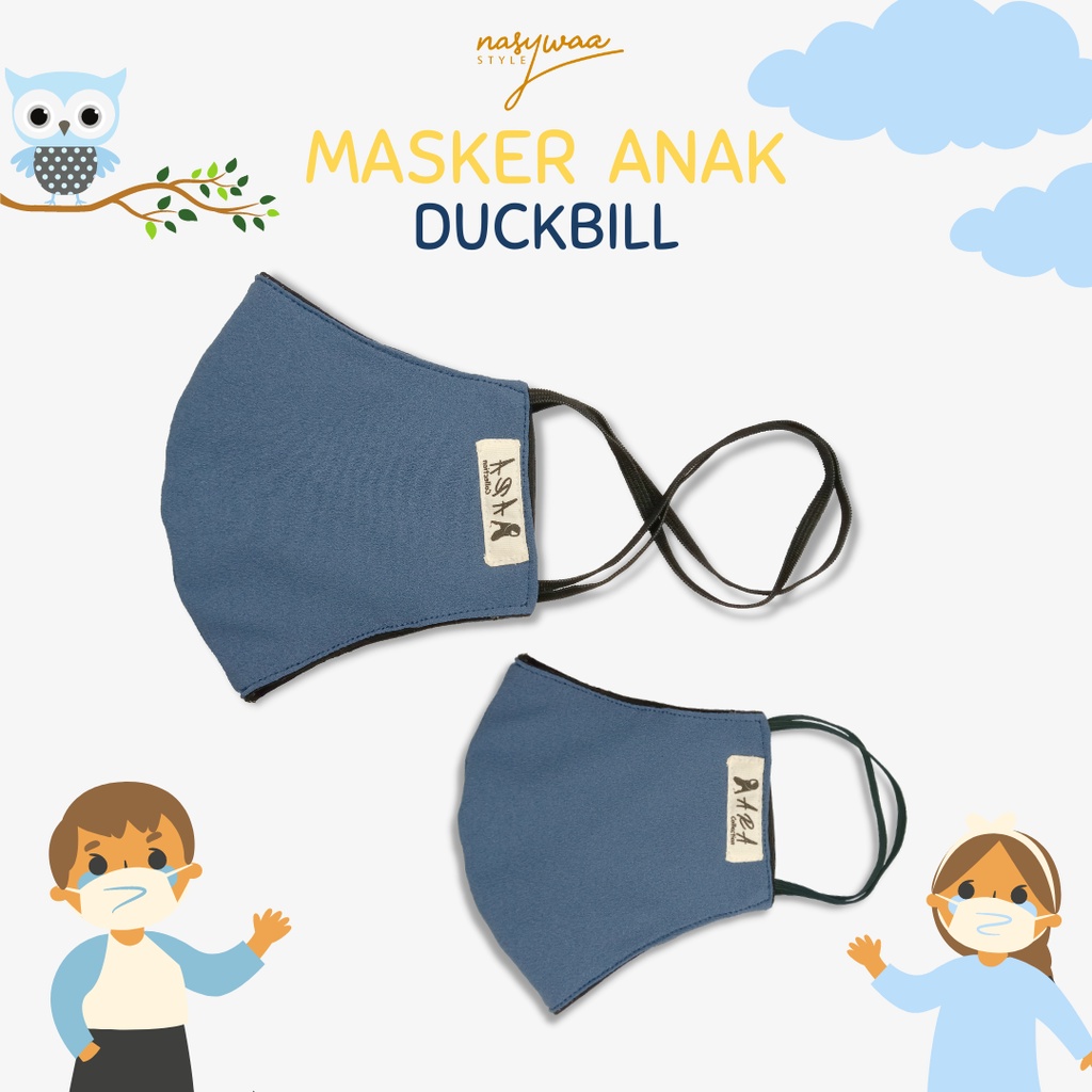 Masker Anak Kain Hijab Duckbill Earloop Katun 3 Lapis 3 Ply