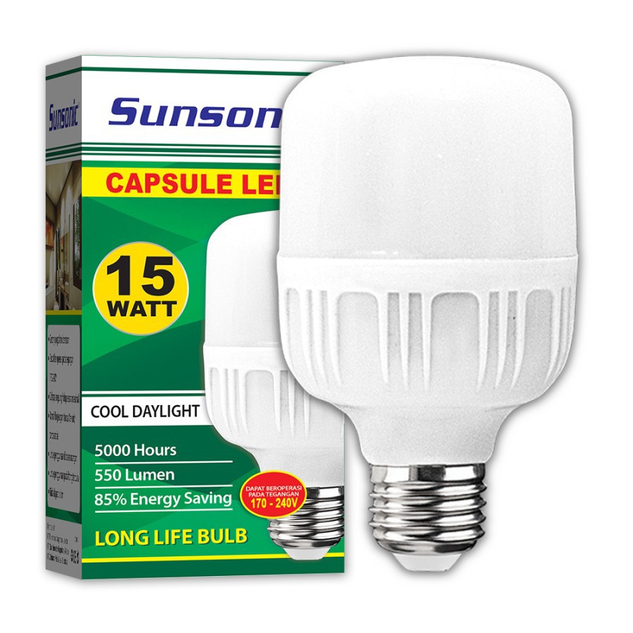 Lampu Sunsonic LED Capsule Kapsul Tabung 15W 15 Watt Cahaya Putih