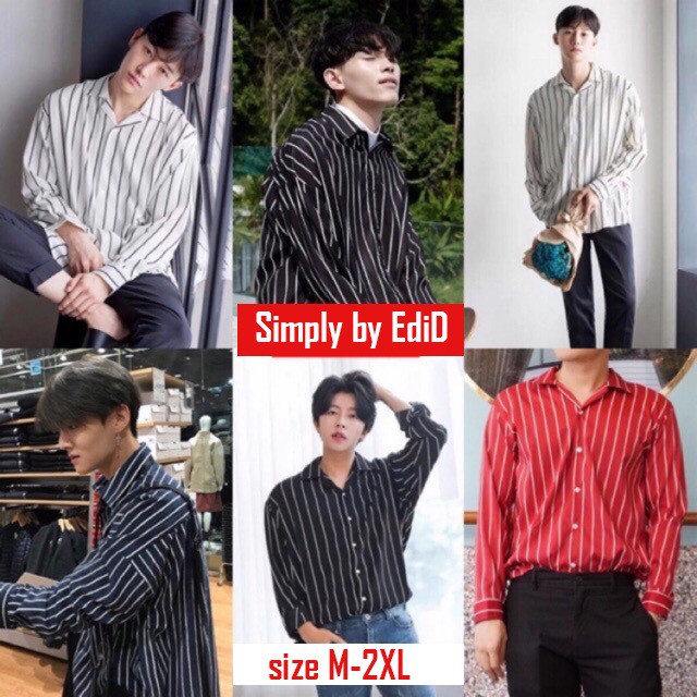 Mokokomo Kemeja Pria PJ-066 Lengan Panjang Kemeja casual Kemeja Salur Kemeja Stripe Pria