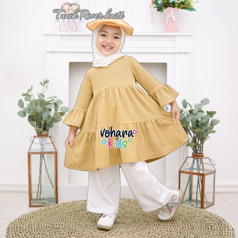 Tunik River Knit 3-9 Tahun Tunik Anak Premium Vohara Dress River Knit kekinian Dress Anak Viral