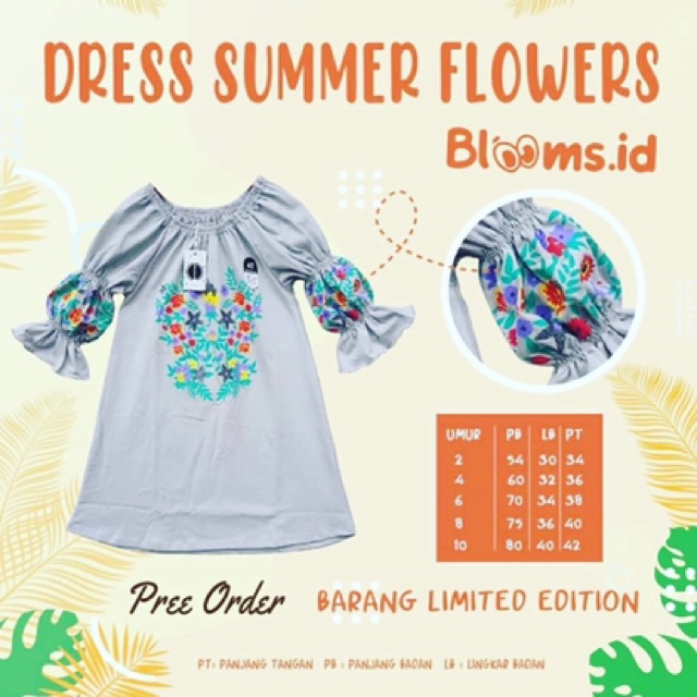 dress anak blooms.id usia 2-8th/ dress summer blooms/ baju dress anak/ dress cantik anak blooms id