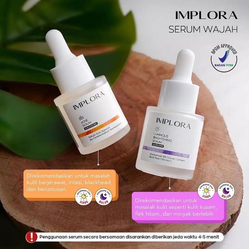 Implora Serum Wajah Gold/ Acne/Luminous/ Peeling/ Midnight/ Hydrating/ Bakuchiol/ Liporetinol/ DNA Salmon/ Birdnest