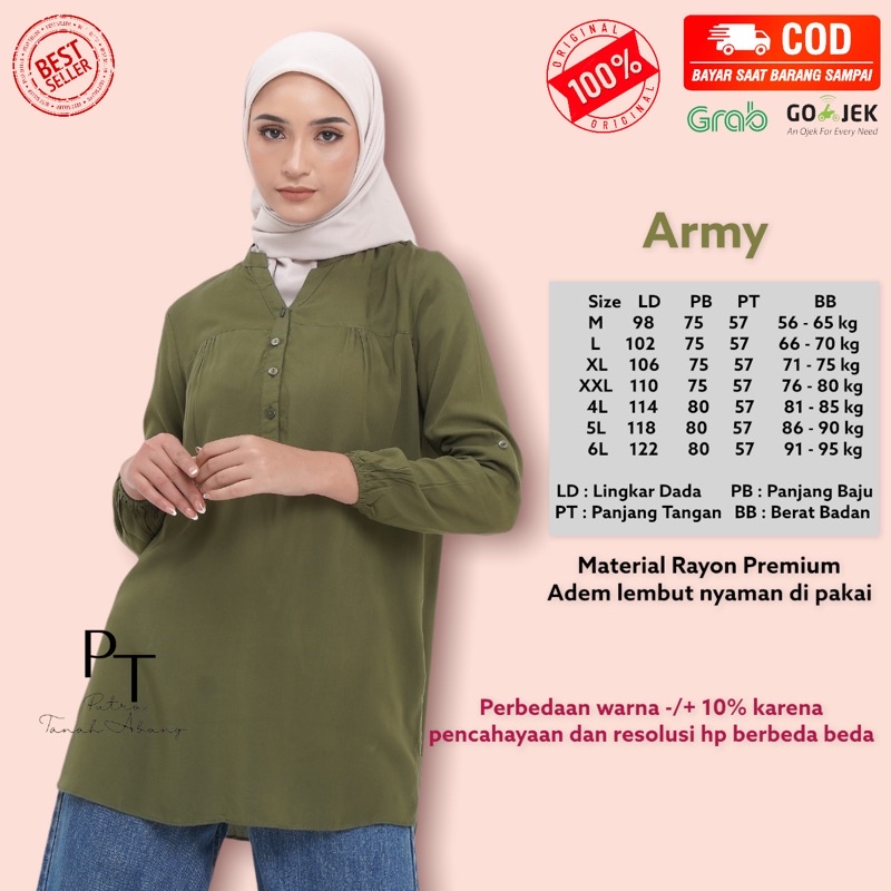 blouse atasan polos dark olive hijau army baju wanita cewek perempuan muslimah rayon Busui Friendly