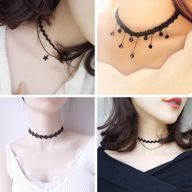 Kalung Choker Bahan Kulit Velvet Warna Hitam Gaya Vintage Gothic Untuk Wanita