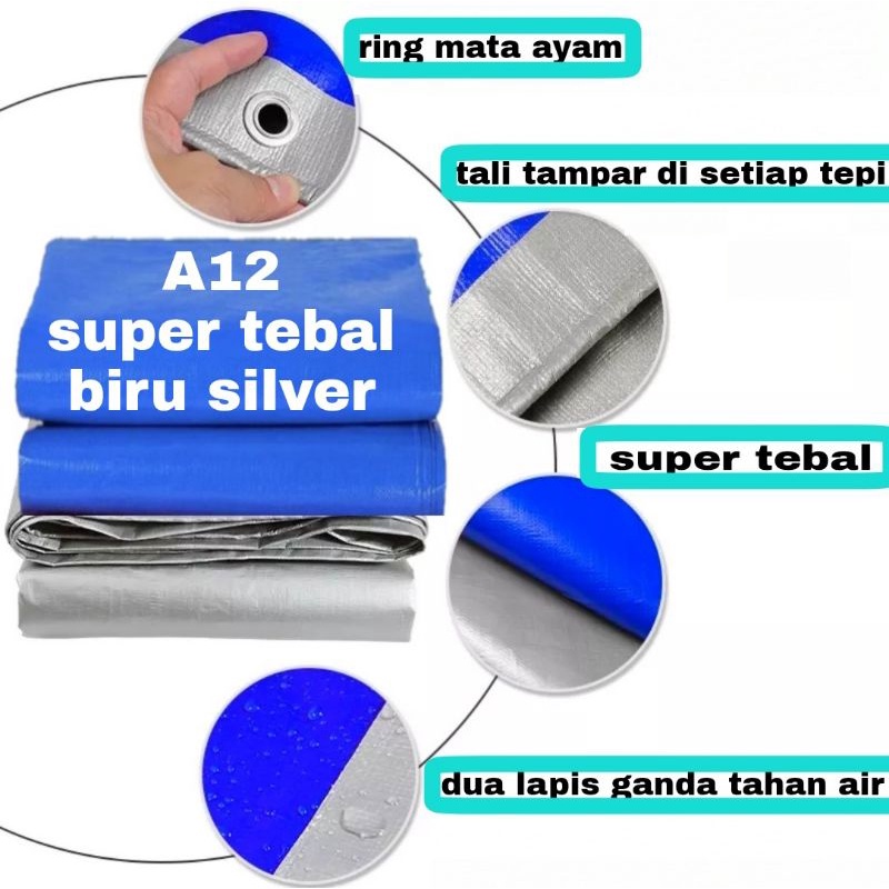 terpal tenda 4x6 A12 biru perak (silver) kuat tahan di semua cuaca