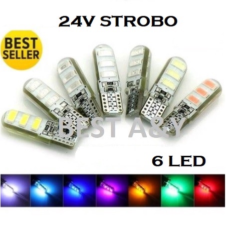 Lampu LED T10 Silicon 6 SMD Jelly Gel Senja Sein Sen Mobil Motor Kedip Strobo 24V 24 Volt Truk Bus