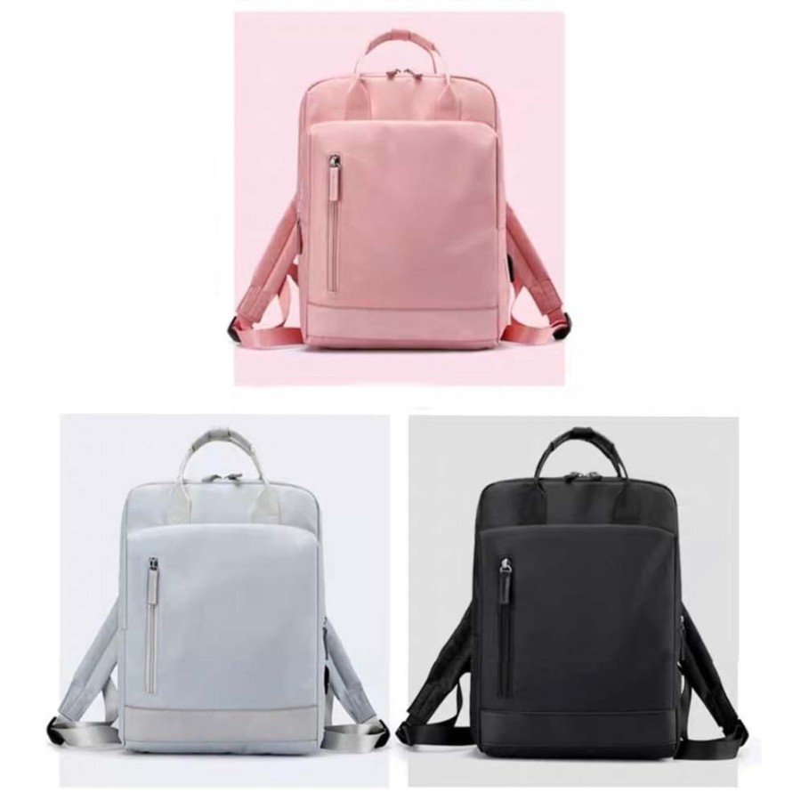 Tas Laptop Backpack Ransel Waterproof 14 15 inch with USB Port - pink biru