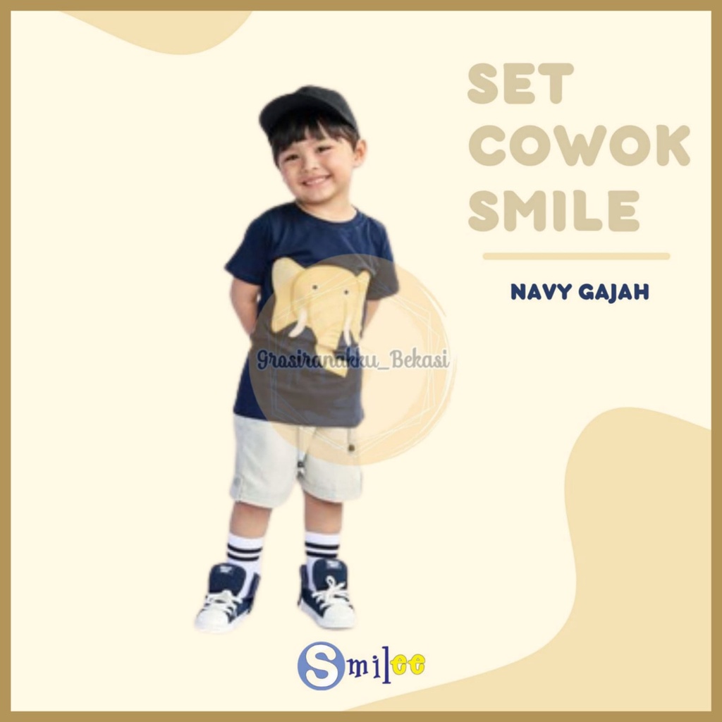 Setelan Anak Cowok Biru Navy Gajah Size 1-3Tahun Murah