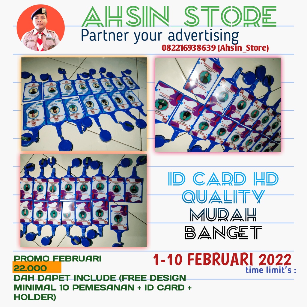 

ID CARD PVC + HOLDER + FREE DESIGN MINIMAL 10 PEMESANAN