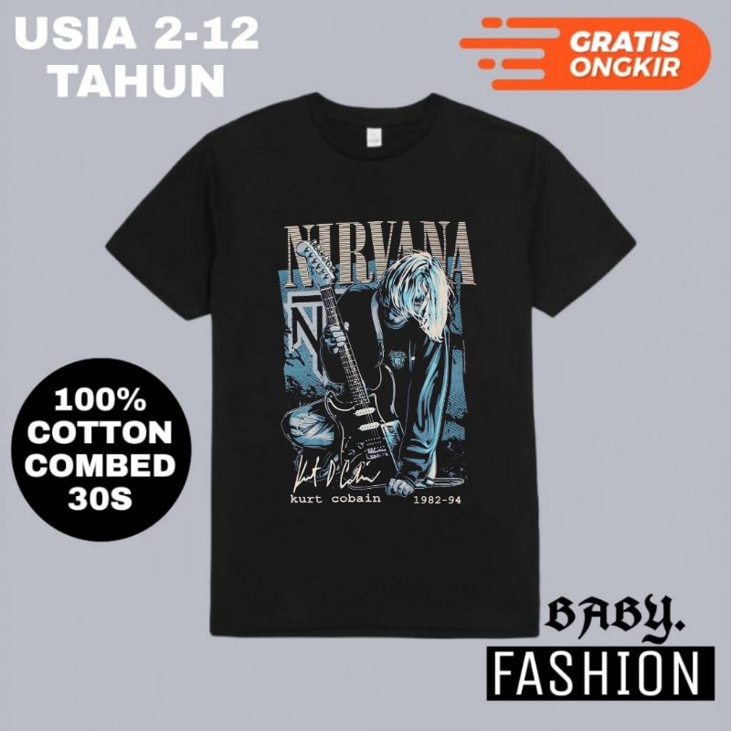 KAOS BAJU ANAK NIRVANA KURT COBAIN / TSHIRT NIRVANA KURT COBAIN BAND METAL / BABY KIDS LAKI LAKI PER