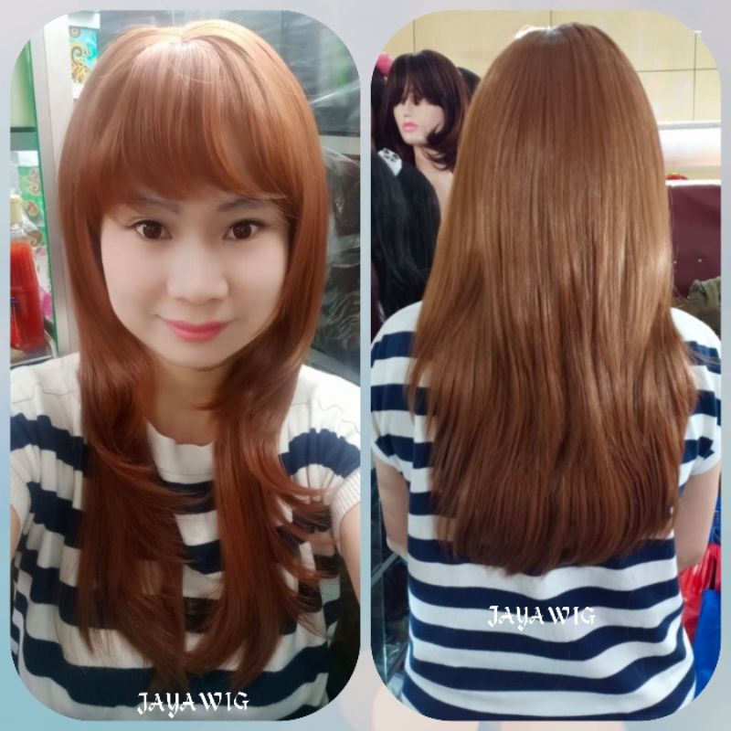 Wig Rambut Palsu Wanita Model Segi Panjang 50cm Wig Panjang Poni Depan