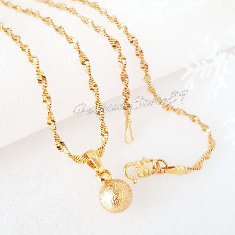 Kalung Bola Pasir Doff Anak Dewasa Perhiasan Lapis emas 18k Yaxiya Xuping impor