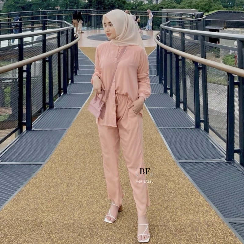 NARA SET | One set rayon polos basic celana panjang kemeja panjang sleepwear piyama by @bf_label BF Label-4