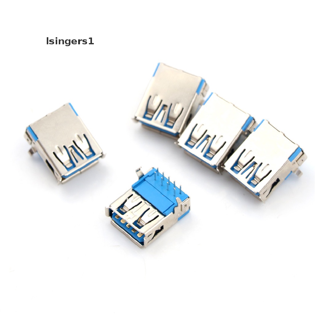 (lsingers1) 5pcs Konektor Soket DIP PCB USB 3.0 Tipe A Female Sudut Kanan 9Pin