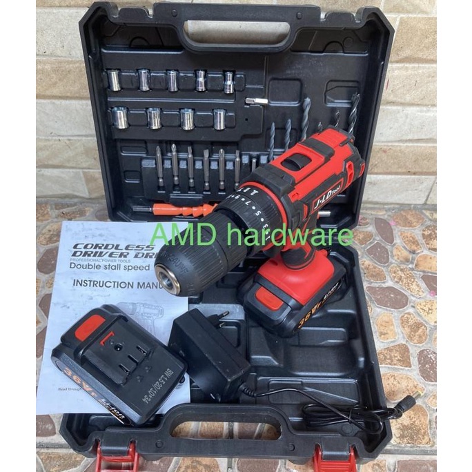 Mesin Bor Beton Tembok Cordless Impact Drill Set 13Mm Baterai 36V Jld