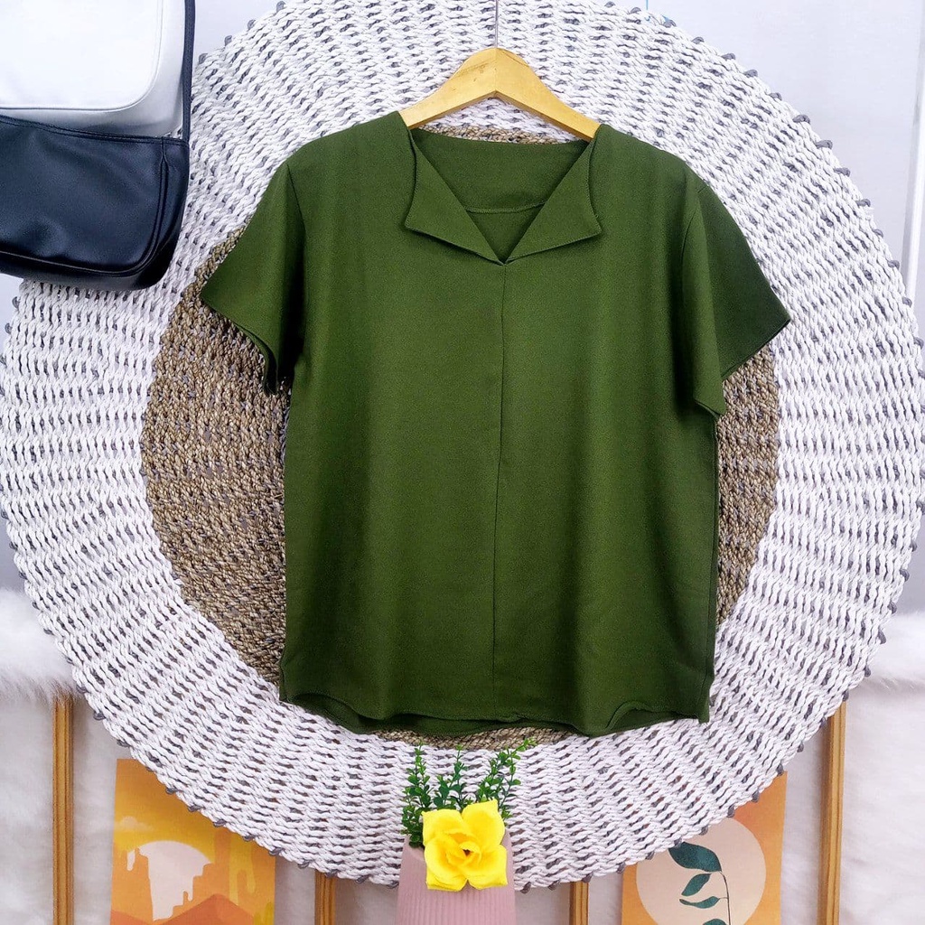 ATASAN BLOUSE LENGAN PENDEK JUMBO BIGSIZE OVERSIZE LD 110 120 130 140-Army