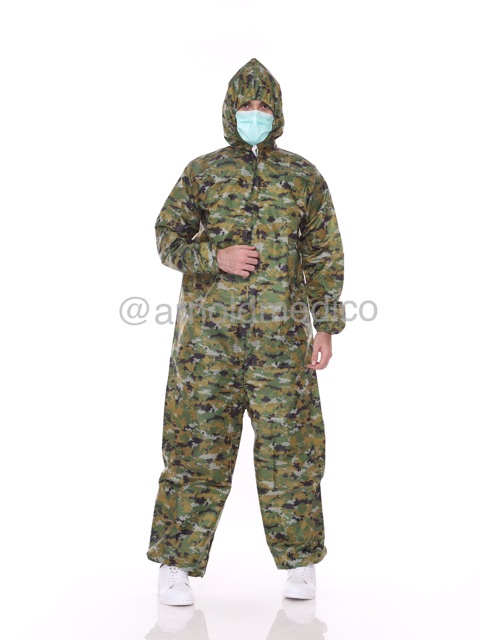 Baju APD Hazmat Parasut Waterproof / Anti Air / Anti Droplets Loreng Tentara