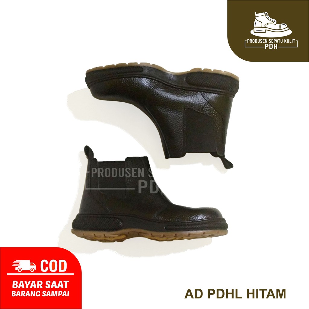 JUAL SEPATU SAFETY HITAM KULIT ASLI KARET ELASTIS DAN ADA BESINYA READY SIZE 39 - 44 | AD_PDH El