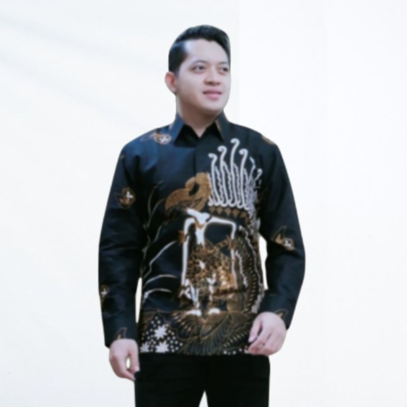 Kemeja Batik Pria Lengan Panjang Pendek Atasan Baju Cowok Modern Motif Wayang Arjuna