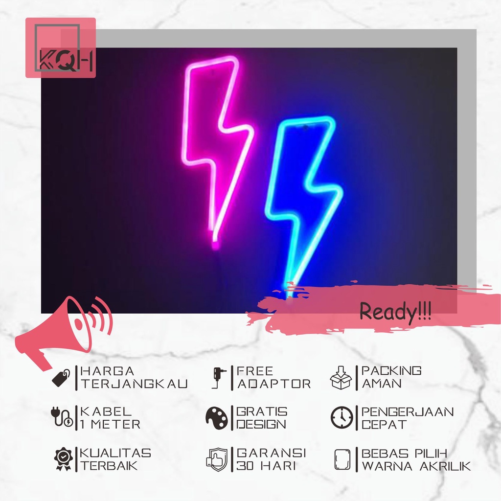 KoQoH.CO - Custom Neon Flex Lightning READY UKURAN  15 cm (/Neon Sign/Lampu Hias Kamar/Lampu tidur/L