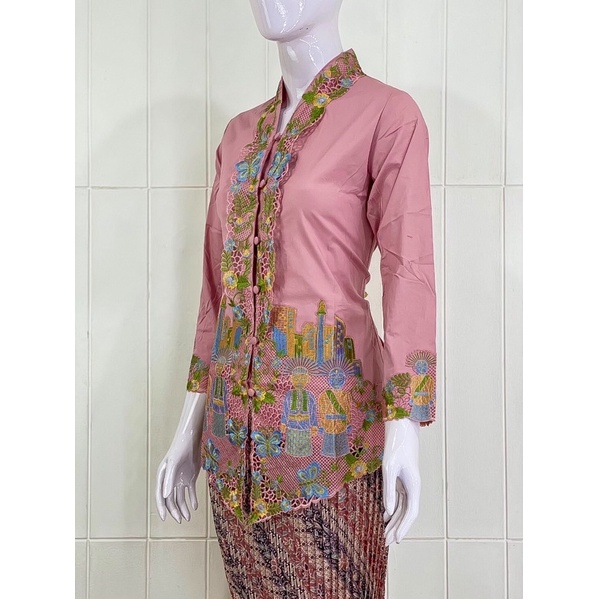 OSW03 - Daliyu KEBAYA ONDEL BETAWI ENCIM KARTINI LENGAN PANJANG BORDIR Katun Stretch / M L XL XXL-Dusty Pink