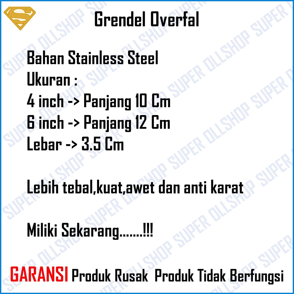 Grendel Pintu Stainless / Grendel jendela / Slot Pintu / Slot Jendela 2 / 3 / 4 inch 6inch Grendel Overval Tebal Stainless Steel