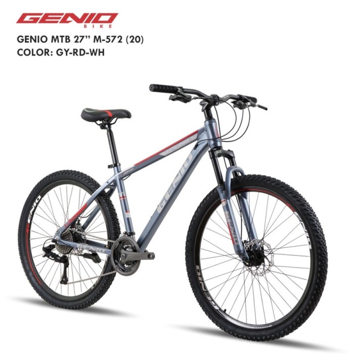 Sepeda Gunung 27,5 inch MTB Genio M-572 27 speed By United Garansi SNI - Grey Red White