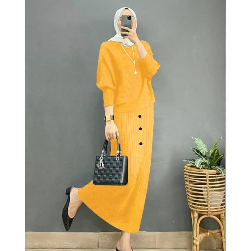 HOPYLOVY JUMBO Setelan Wanita Kekinian Mango Knit Set Anya Jumbo