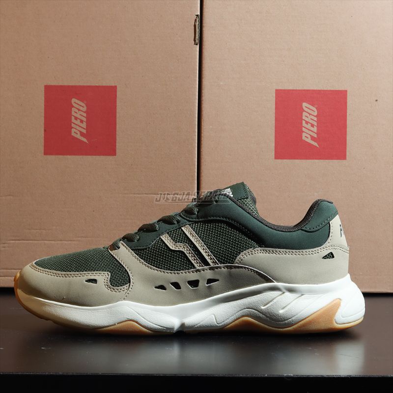 Piero Sepatu Sneakers Ergo Street - Dk Khaki/Off White