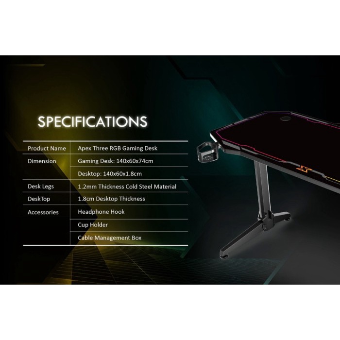 Xagatek Apex Three RGB Gaming Desk - Meja Gaming