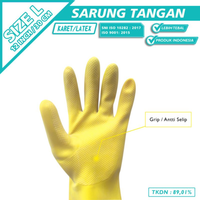 Sarung Tangan Karet Latex 12 inch atau 32cm harga perbag isi 10psg kuning