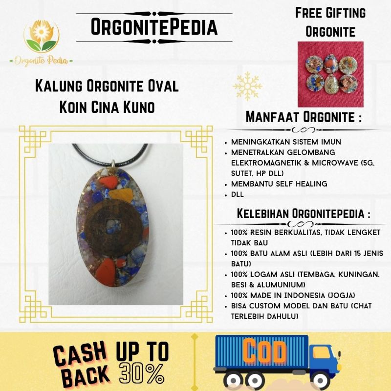 Kalung Kesehatan Orgonite Pendant Oval Koin Cina Gobog  Emf Protection Anti Radiasi Orgonitepedia