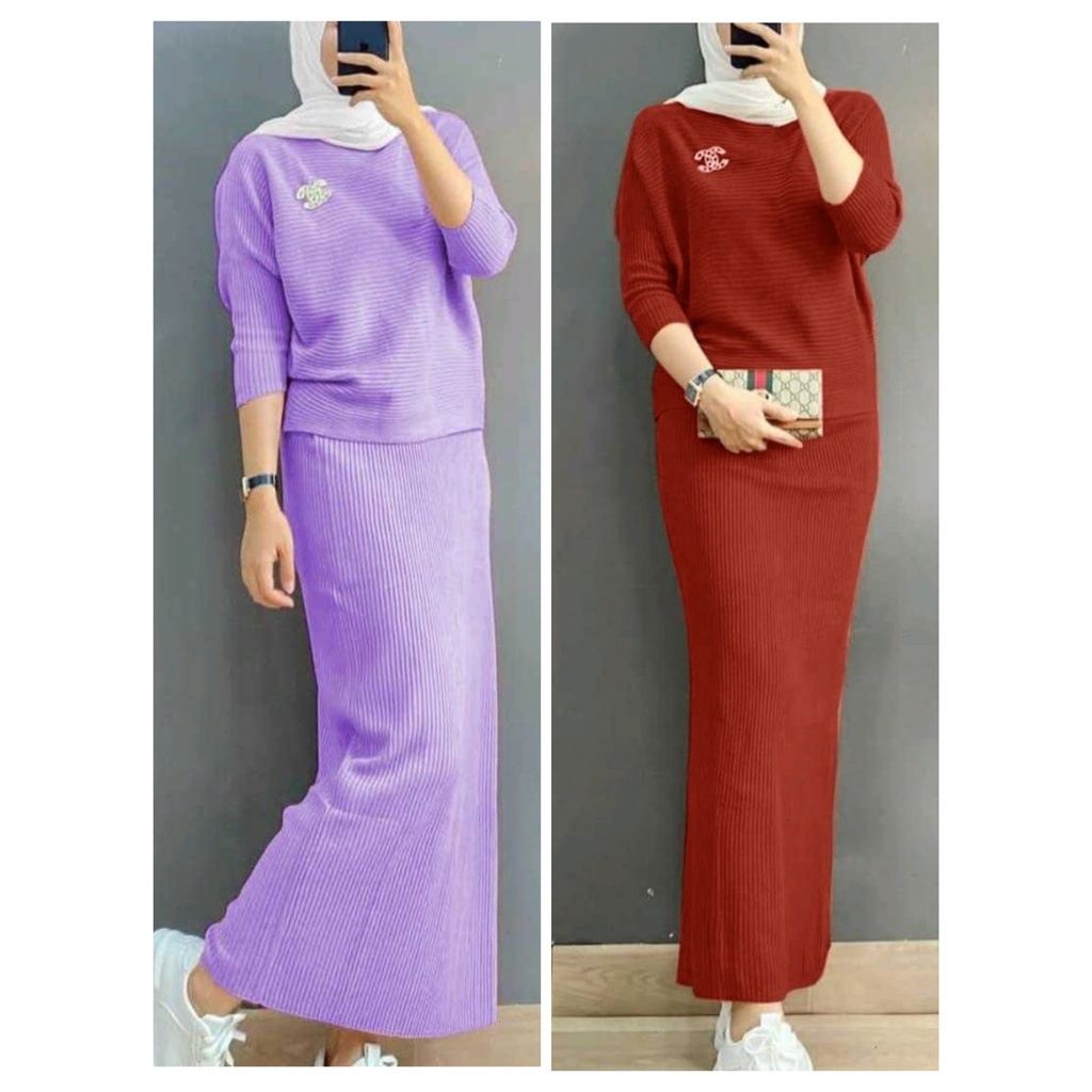 Baju setelan wanita rok dan baju terbaru Set AWKARIN Setelan wanita modis hijab muslim import kekini