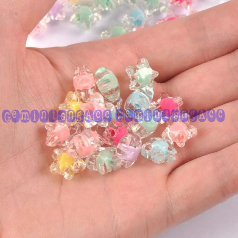 (25 pcs) Mute Candy Isi Manik Manik Isi Warna Doff Bahan Meronce Manik Manik Bintang