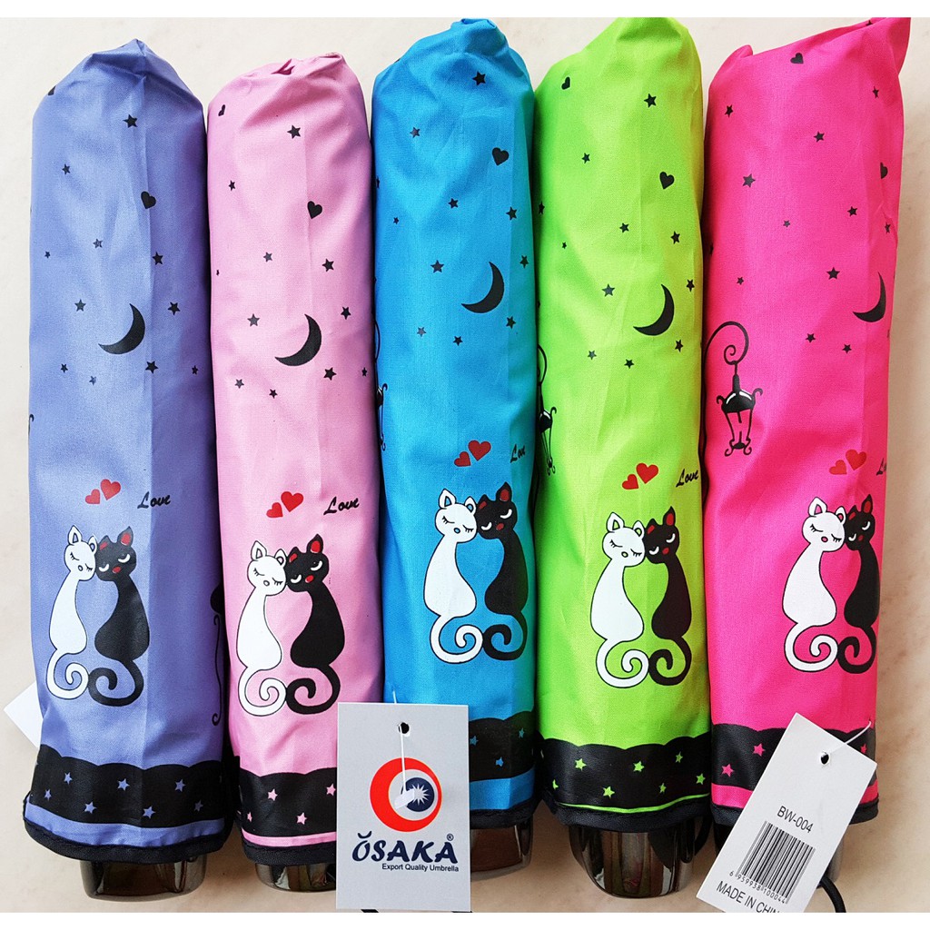 Payung Lipat 4 Fancy Karakter Kucing Couple / Couple Cat ANTI UV Merk OSAKA - BW-004