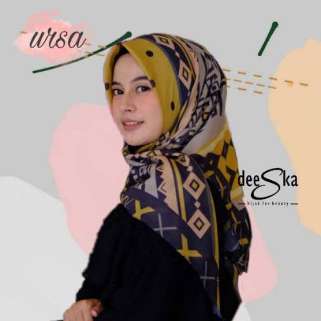 HIJAB SEGI EMPAT DEENAY MOTIF URSA KUNING KW SUPER VOAL PREMIUM