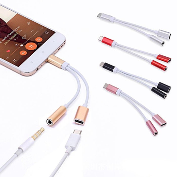 Trend-TYPE C Kabel Audio Splitter 2IN1 Jack 3.5Mm Male To Female dan Port Charging Type C.