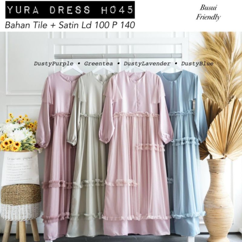 Yura dress pesta formal wanita tile kombi satin
