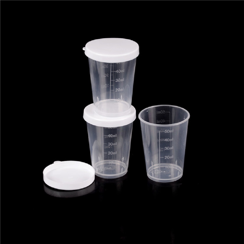 // justenjoyingg.id // 10Pcs 50ml Plastic Liquid Measuring Cups Measuring Container with Cap ~